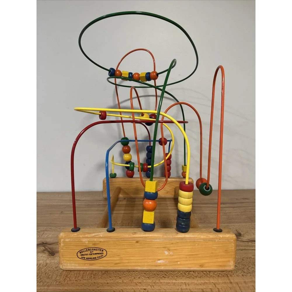 Vintage Anatex Large Educational Rollercoaster Bead Maze Metal & Wood 15x13x21